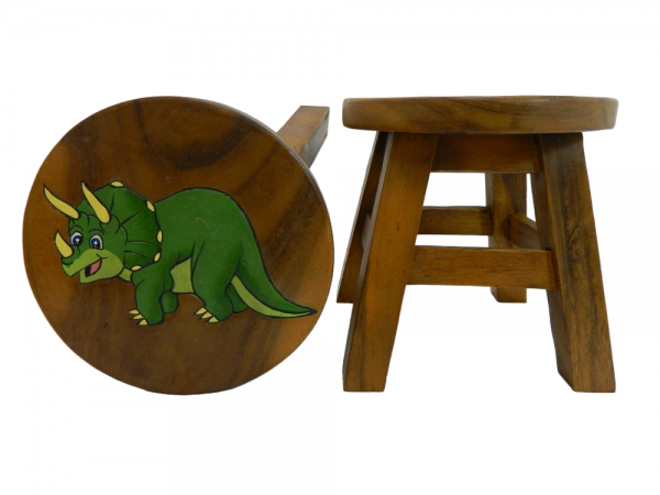 Childrens Wooden Stool - Green Triceratops